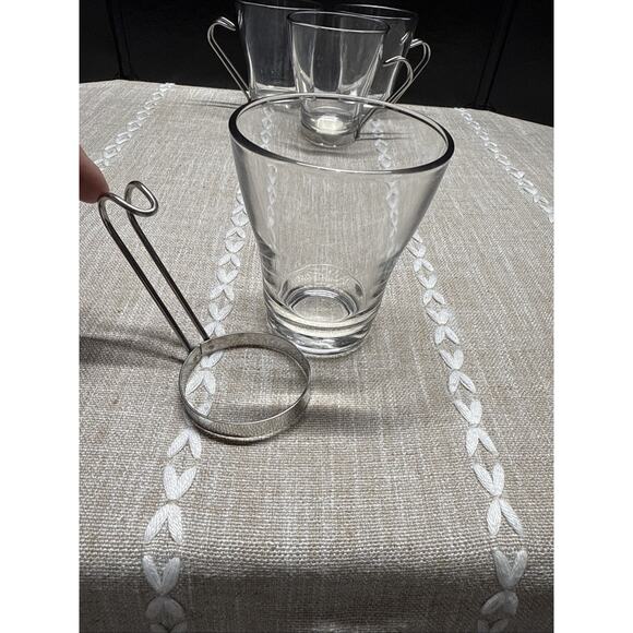 Set Of 4 Bormioli Rocco Glass Cappuccino Coffee Cups Stainless Steel Handle EUC - Picture 6 of 11
